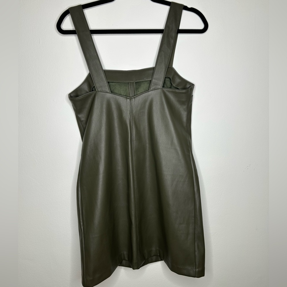 Abercrombie & Fitch Green Faux Leather Front Pocket Mini Shift Dress Layering - Picture 6 of 8